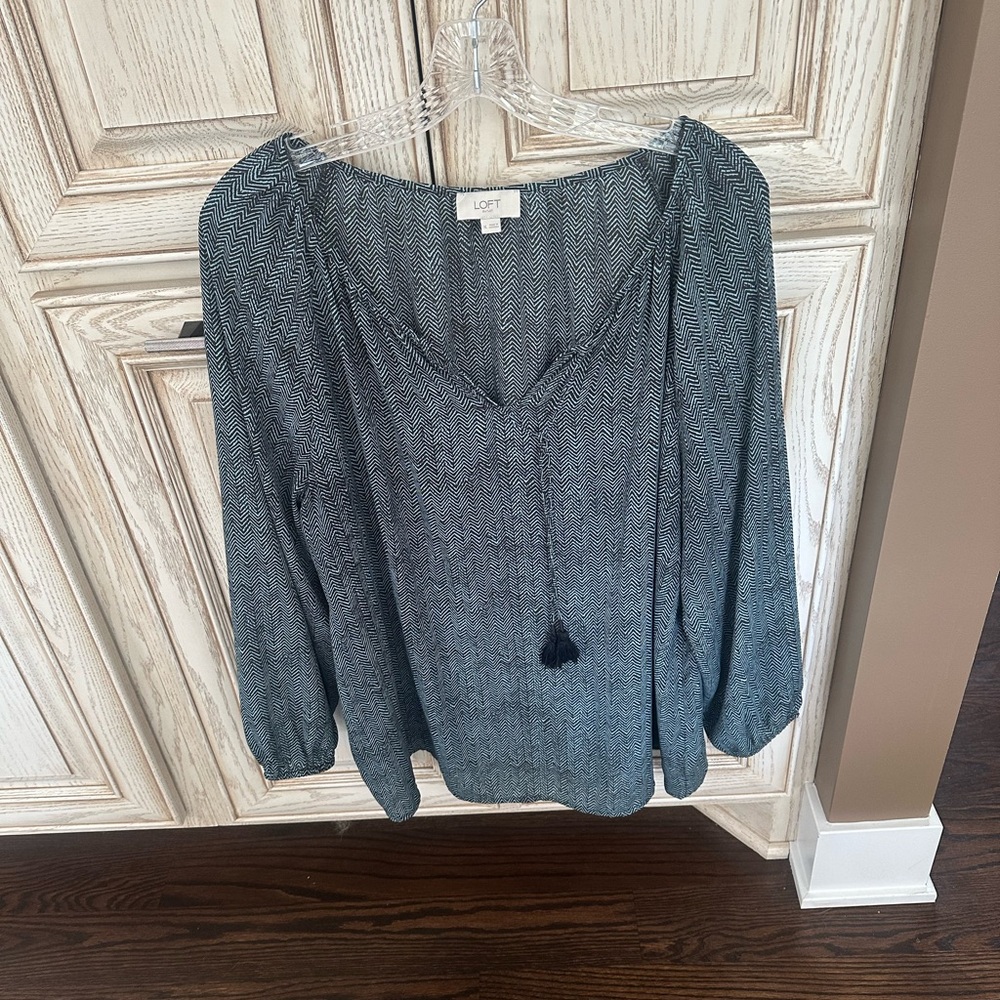 Loft Outlet Womens teal and black Chevron Blouse Top